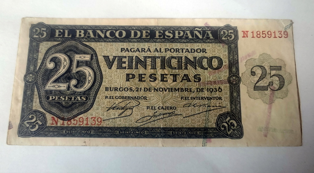 25 Pesetas 1936 Guerra Civil "Banco de España; Burgos" 25_pes25