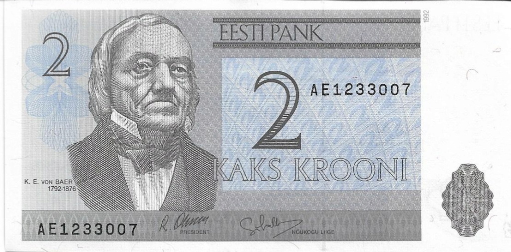 2 Krooni 1992 Estonia - Karl Ernst Von Baer  2_koro10