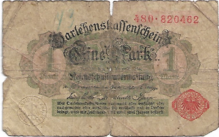 1 Mark Darlehenskassenschein Alemania 1914 30-06-31