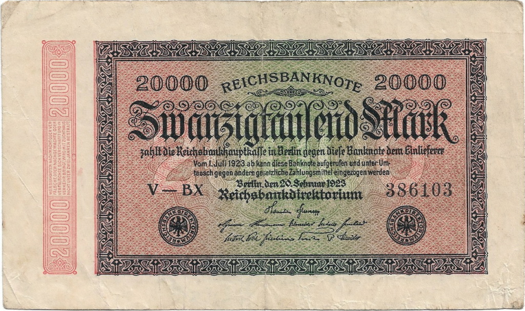 20000 Marcos 1923 Alemania (Republica de Weimar) 31-08-21