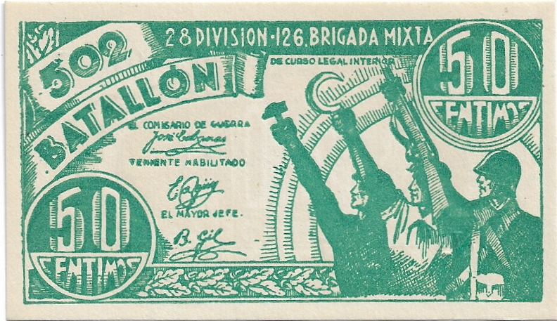 Billete militar de 50 Céntimos - 1937 - 502 Batallón 50_cen22
