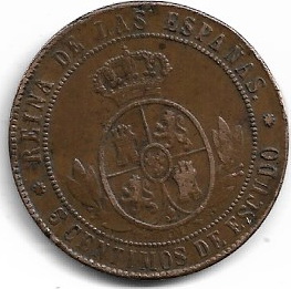 España 5 Céntimos 1868 Ceca "estrella de 8 puntas" y "OM" - Barcelona 5_cent27