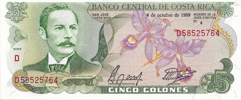 5 Colones 1989 Rafael Yglesias Castro Series D  5_colo11