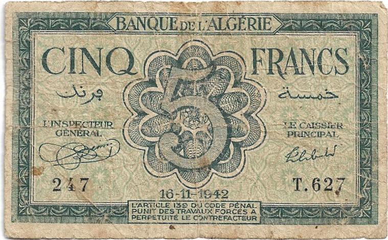 5 Francos 1942 Argelia Francesa 5_fran21