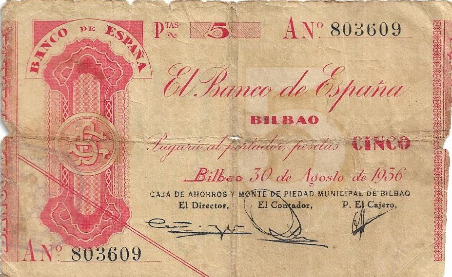 5 Pesetas 1936 Banco de España - Bilbao 5_pese34