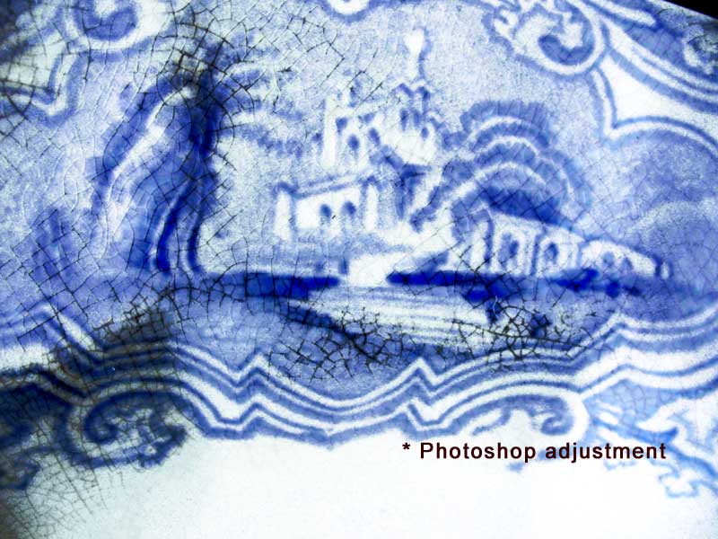 Blue and white transfer plate. E. Challinor & Co. (Fenton). Border10