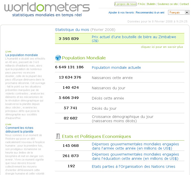 STATISTIQUES MONDIALES EN TEMPS REEL ... avec Worldometers.info ! Worldo10