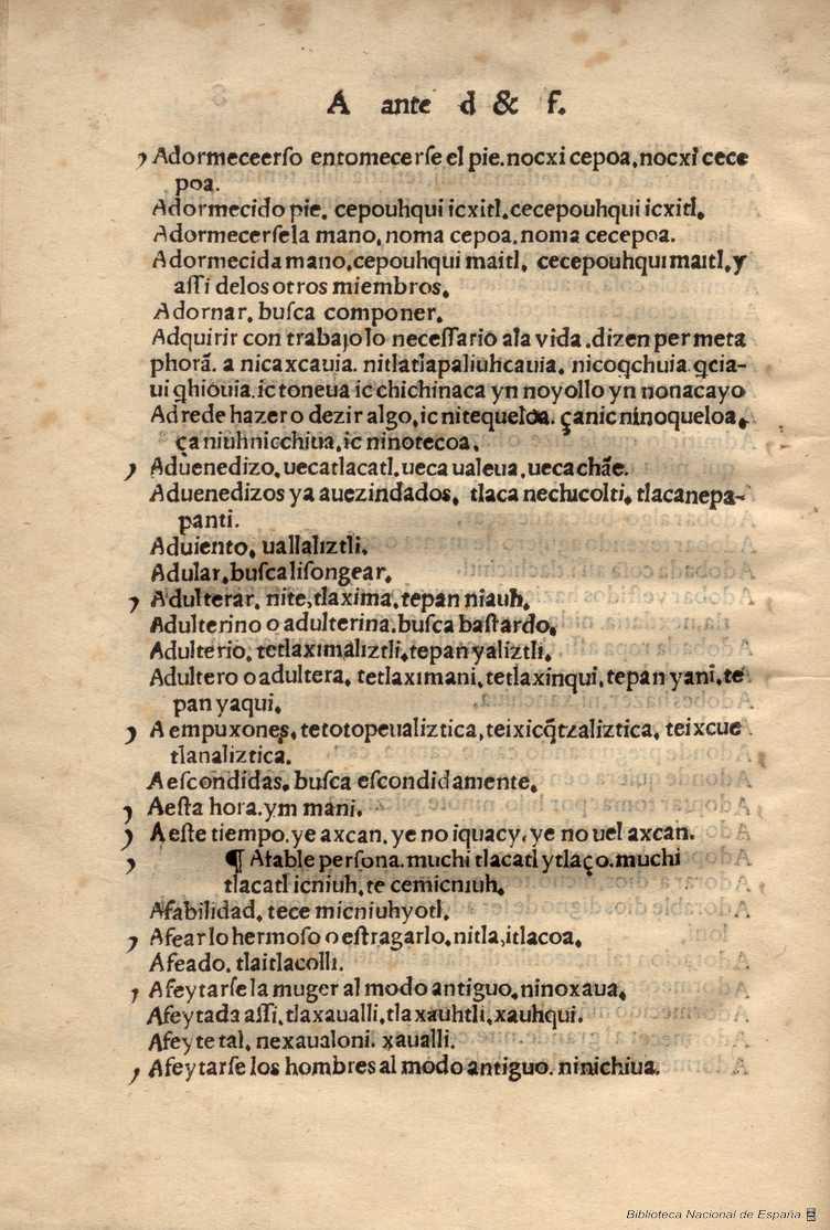 Vocabulario de la lengua Castellana y Mexicana (náhuatl) 210