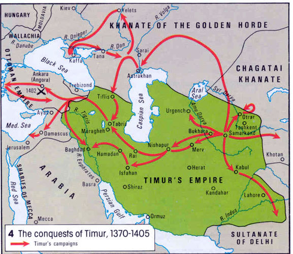 خريطة توسعات وهجمات تيمور لنك في الفترة (1370-1405) 15781610