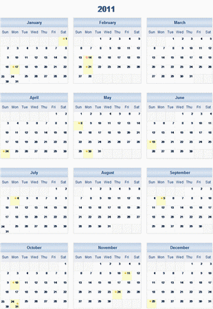 Phần Mềm Lịch 2011 Yearly View Calendar 2011_y10