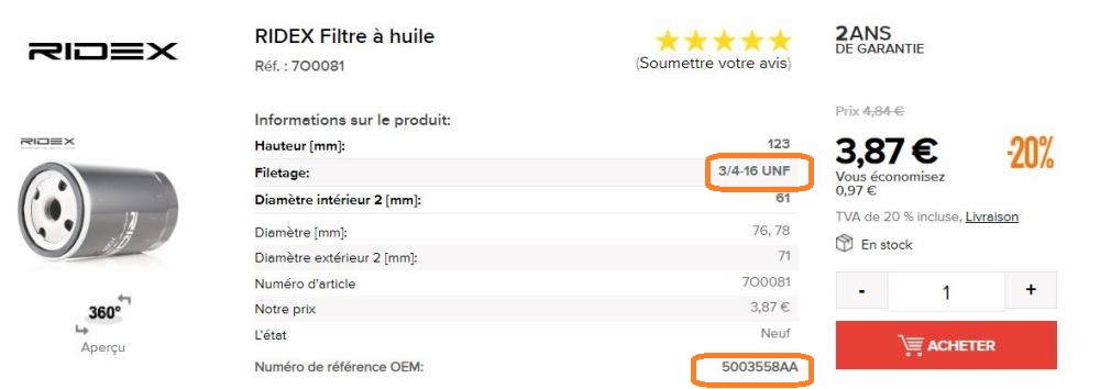 Filtre a huile Piece qui tourne Pas à Gauche ou pas Captu810