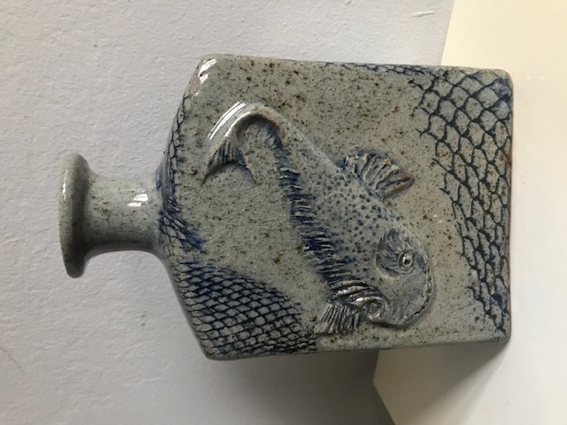 Studio Stoneware Flask With Fish, DK mark  Ca1afd10