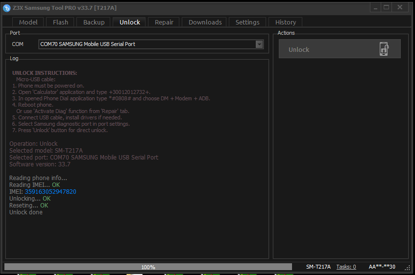 unlock done Samsung tab t217a T217a10