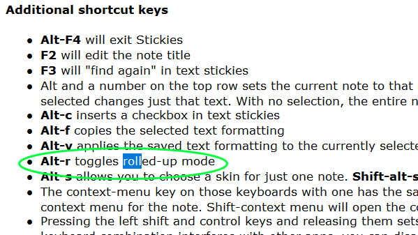 Hotkey to rollup stickie 360610