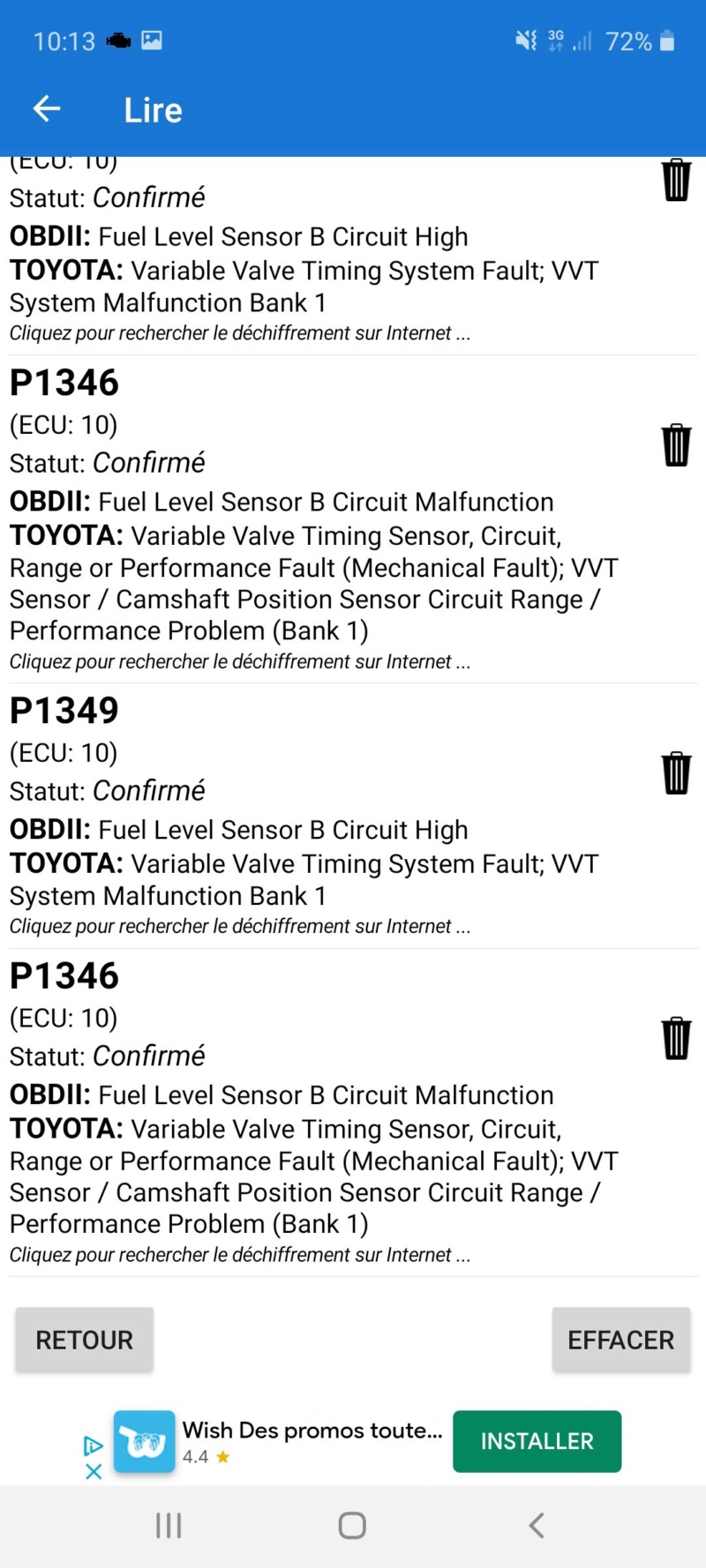 Erreur obd P1349 valve de contrôle d'huile Screen10