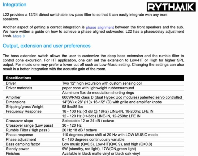 Rythmik L22 Dual 12" Driver HT/music Direct Servo subwoofer