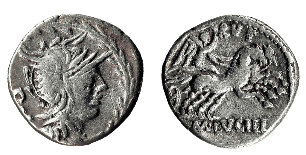 Denario gens Lucilia. M. LVCILI RVF. Victoria en una biga al galope a dcha. Roma. 5a_12_10