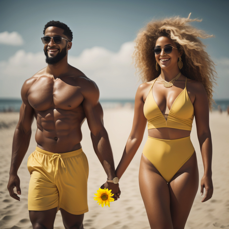 Feminine and pretty mixed-race girls walking on beach with boyfriend 5d010110