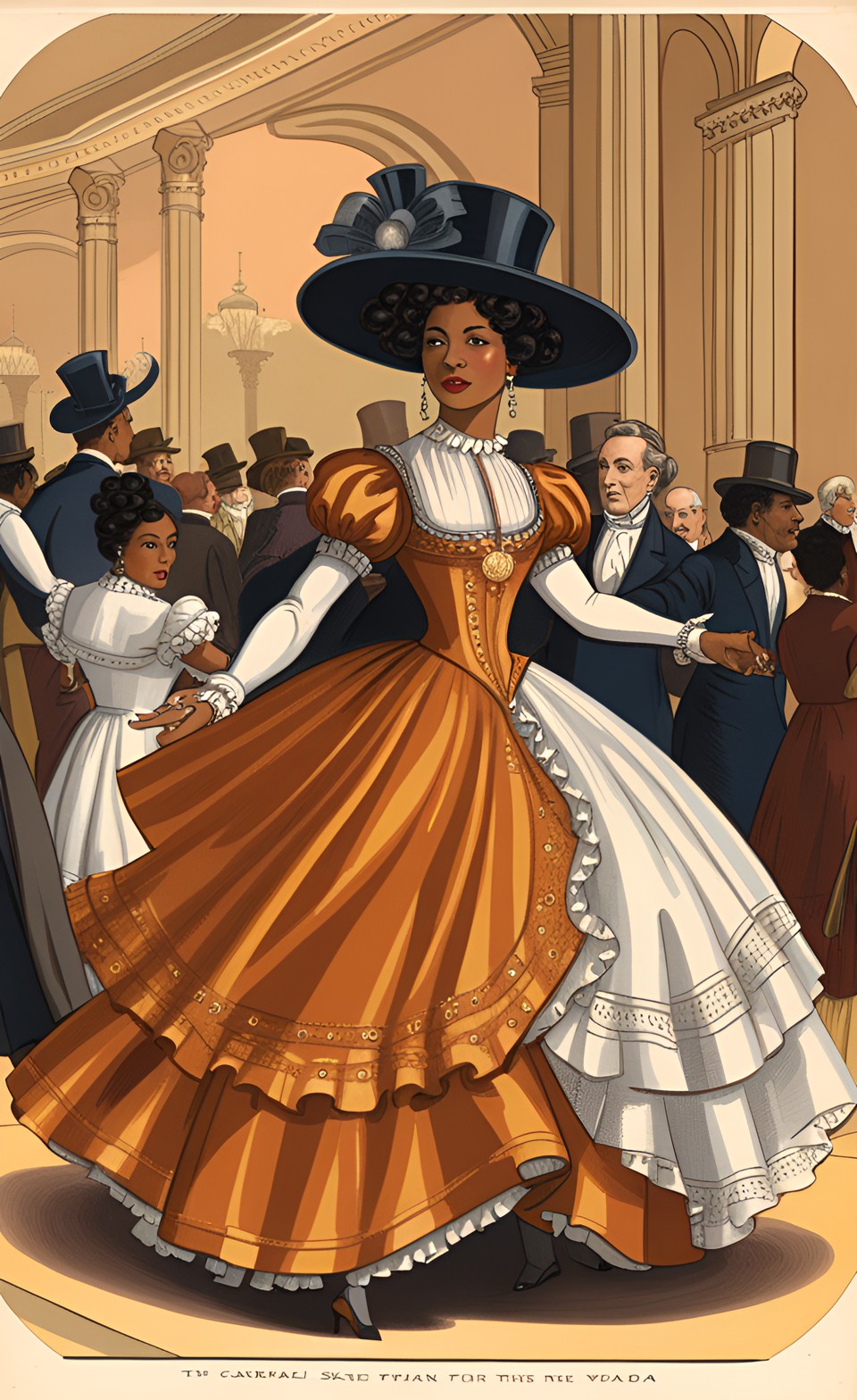 Mixed-race women in fine Shakespearean era party dresses Dream103