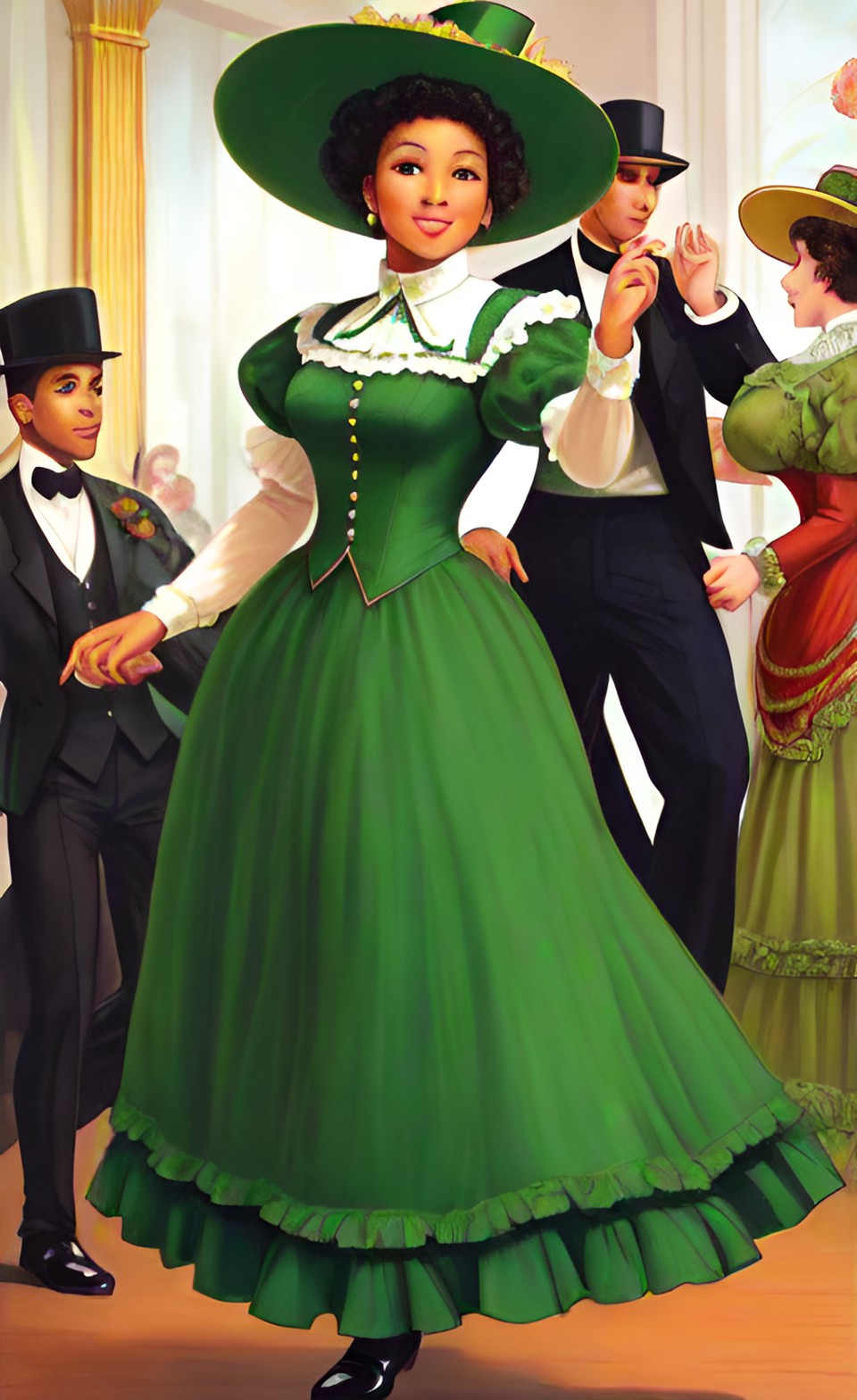 sweet Mixed-race women graphic art in fine victorian era party dresses Dream105