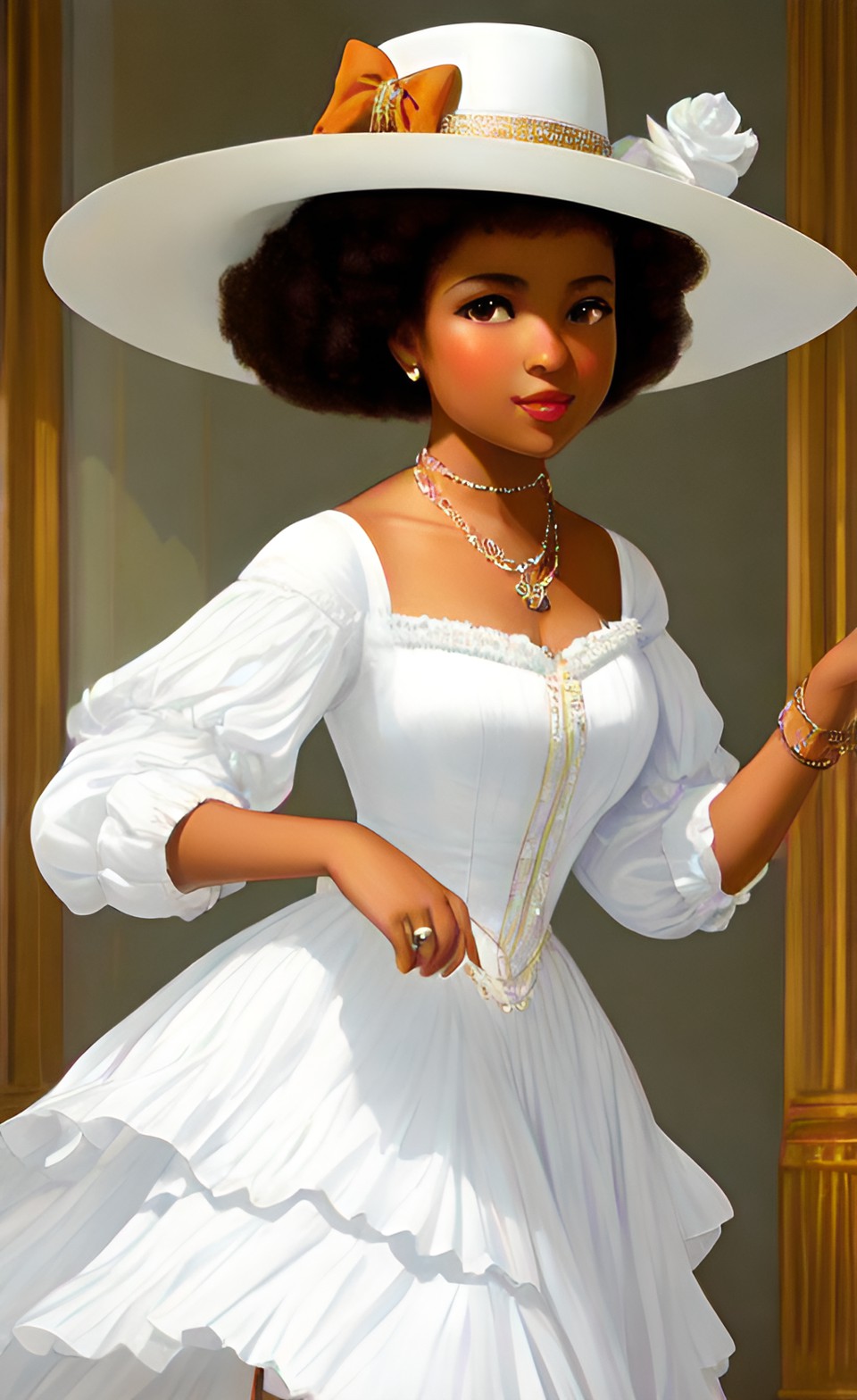 Sweet looking Mixed-race woman in fine victorian era party dress Dream122