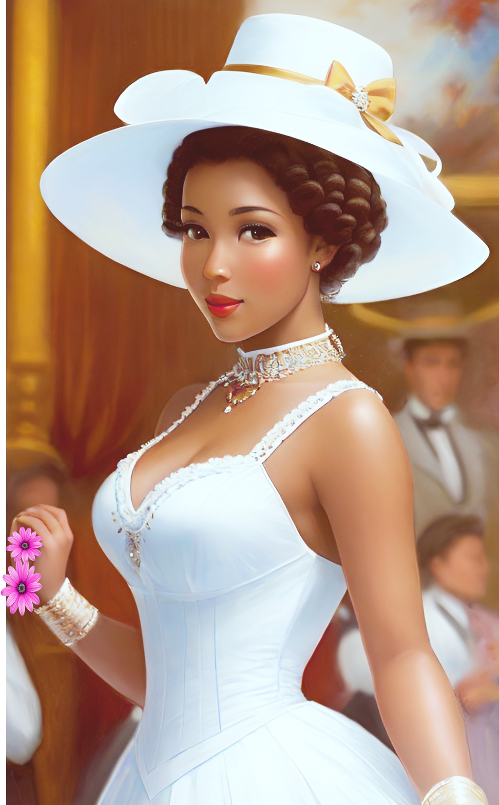 Sweet looking Mixed-race woman in fine victorian era party dress Dream124