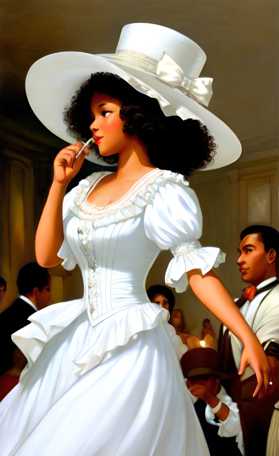 Sweet looking Mixed-race woman in fine victorian era party dress Dream125