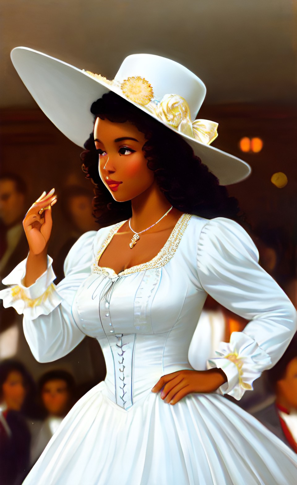 Sweet looking Mixed-race woman in fine victorian era party dress Dream126