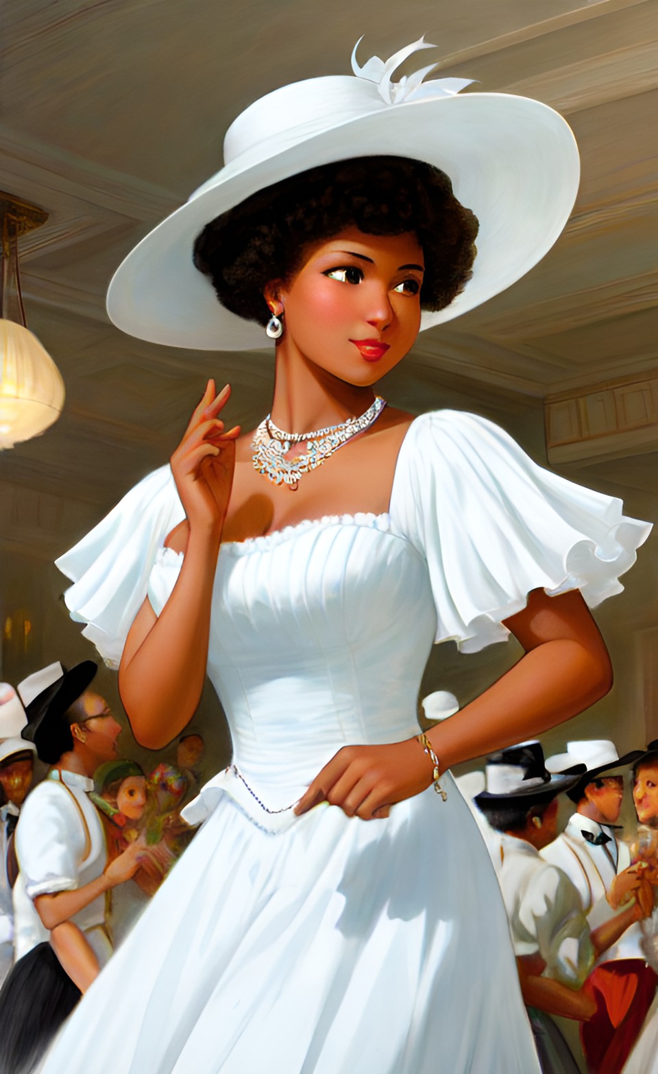 Sweet looking Mixed-race woman in fine victorian era party dress Dream127
