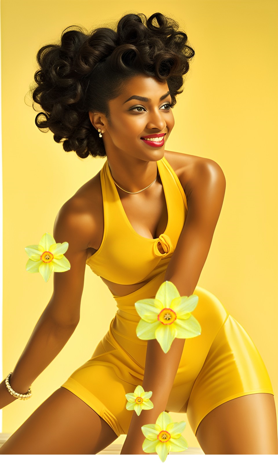 Mixed-race models pose in yellow sports outfit Dream137