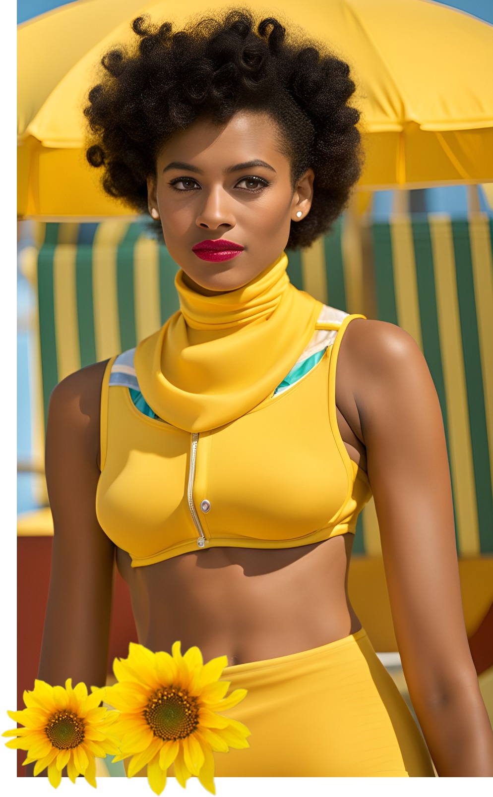 Mixed-race models pose in yellow sports outfit Dream138