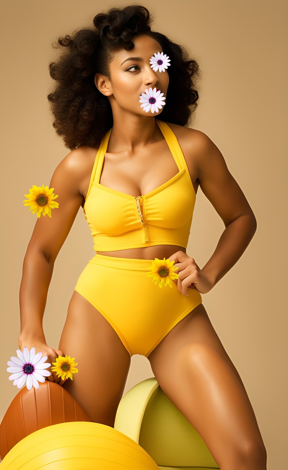 Mixed-race models pose in yellow sports outfit Dream139