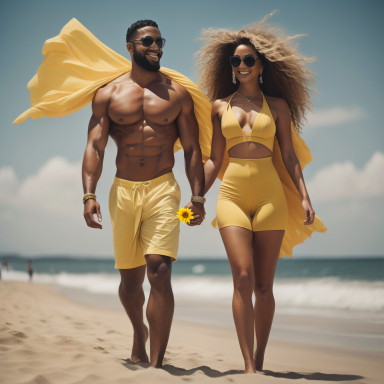 Feminine and pretty mixed-race girls walking on beach with boyfriend Fca6e710