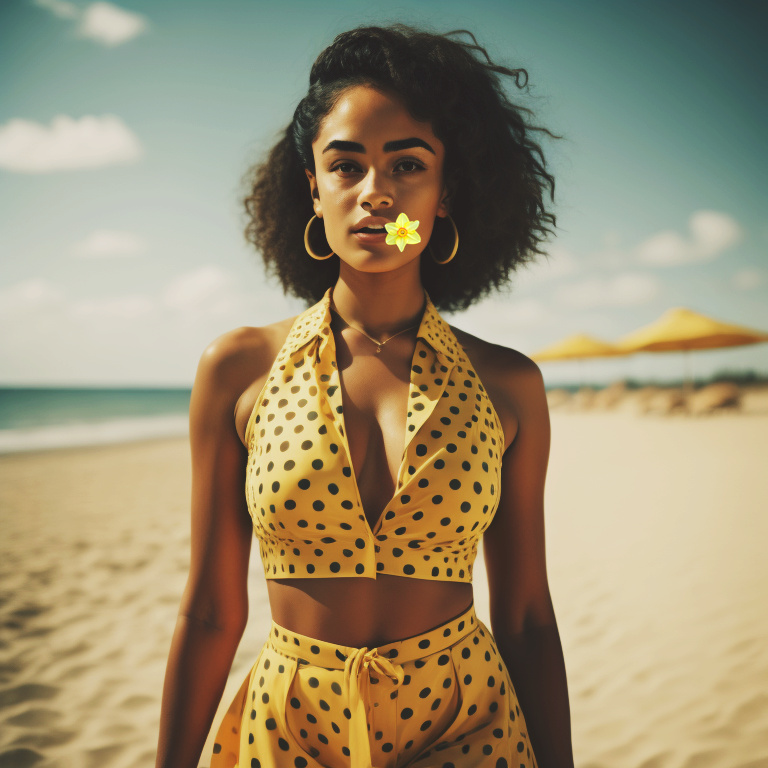 Feminine and beautiful mixed-race women in full bathing suit smiling on the beach Mix_ra12