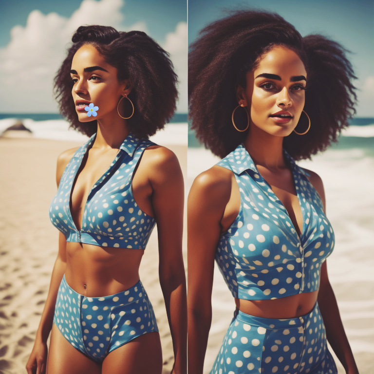 Feminine and beautiful mixed-race women in full bathing suit smiling on the beach Mixed130