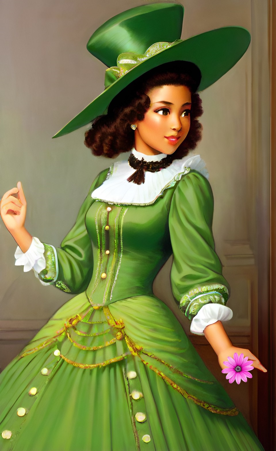 Sweet Mixed-race women in fine victorian era party dresses Mixed237