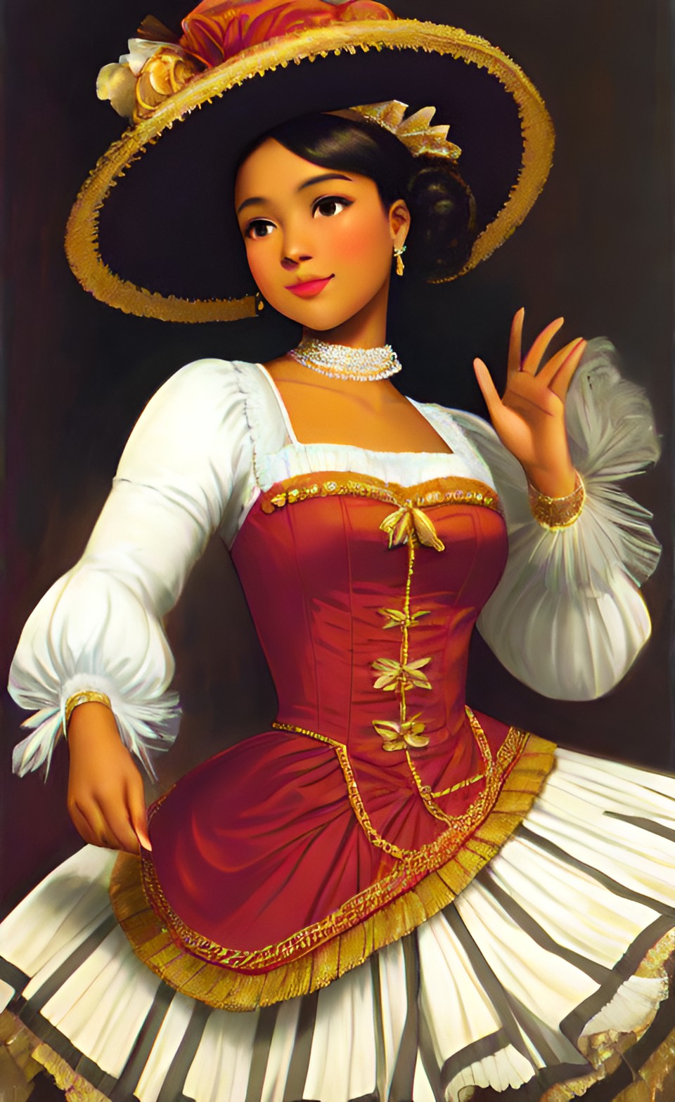 Mixed-race women in fine Shakespearean era party dresses Mixra227