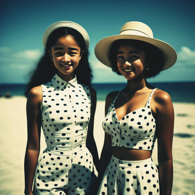 Feminine and beautiful mixed-race women in full bathing suit smiling on the beach Mixrac10