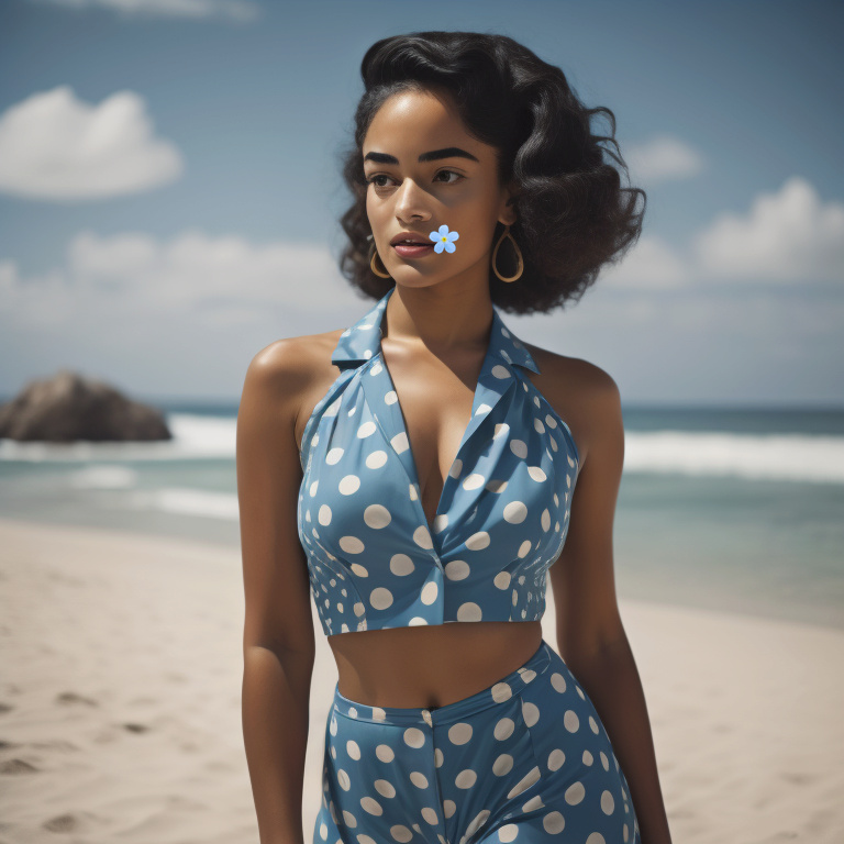 Feminine and beautiful mixed-race women in full bathing suit smiling on the beach Mixxer10