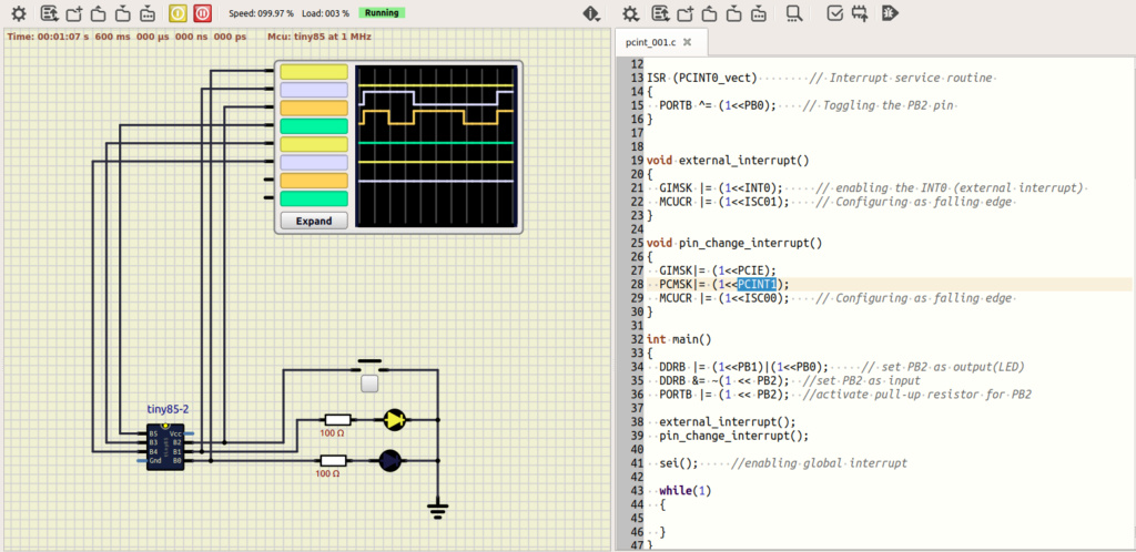 Attiny85 PCINTx not work in SimulIDE Screen10