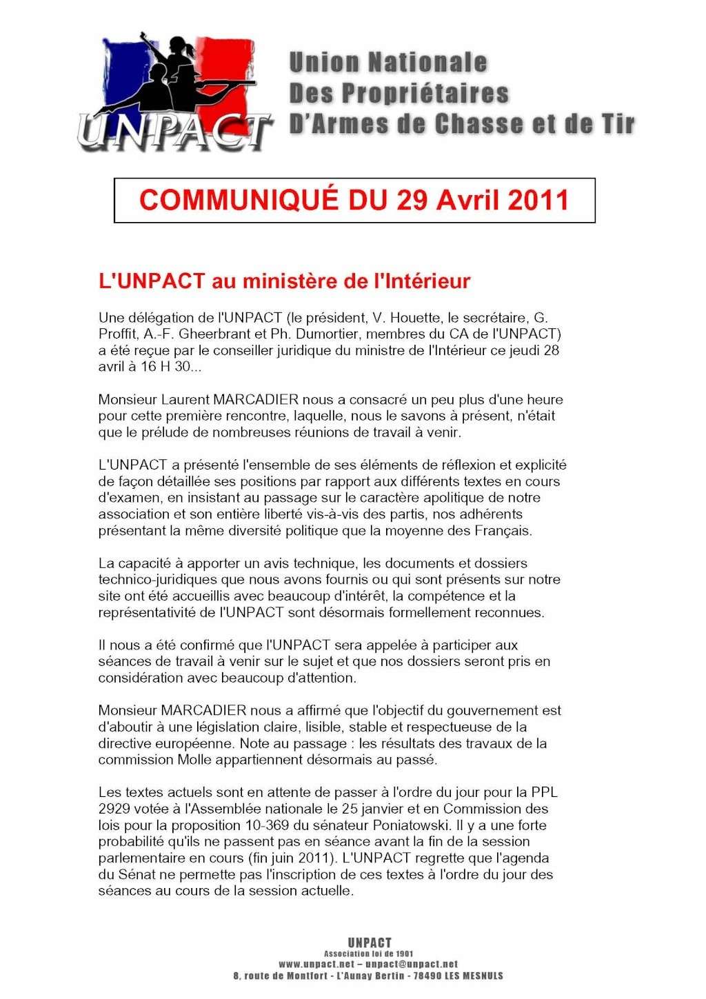 L'UNPACT reçue au Ministère de l'Intérieur. Commun11