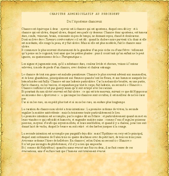 ( Second Traité ) CHAPITRE ADMINICULATIF AU PRECEDENT  Du l’Aposteme chancreux P18010