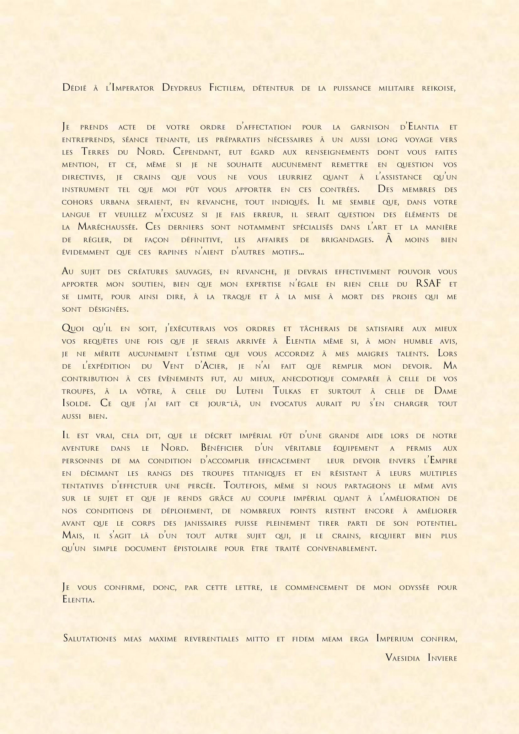 [RP EPISTOLAIRE] Missive pour la janissaire Vaesidia Inviere M-110