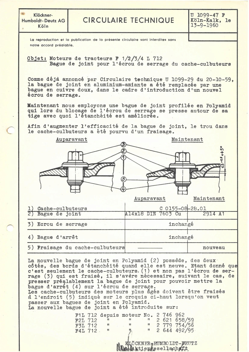 Moteurs F1-4L712 - Joint vis de serrage cache-culbuteurs Moteur17