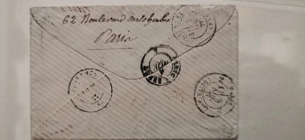 5cts non lauré sur lettre de Paris 04/11/1877, taxée à 35 cts puis retour à l'expéditeur, (nombreux cachets)  Img_2085