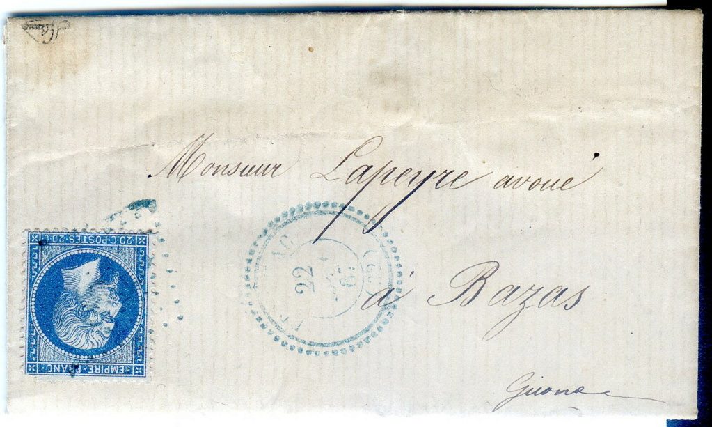 Lettre 1867 oblitération bleue  Lettre12