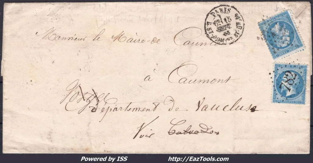 Lettre de 1863 2 tp numéro 22- 1 oblitéré au départ et le 2e à l'arrivée  S-l12010