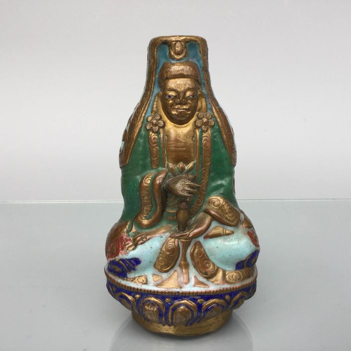 Bouddha en cuivre et émaux - Chine période République 1912-1949 Cabb7b10