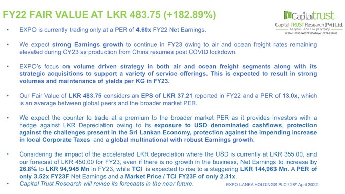 EXPOLANKA FAIR VALUE: LKR 132/= per share Fre1nz11