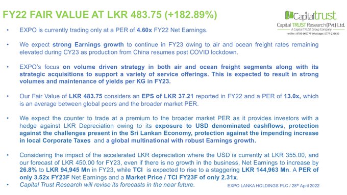 EXPOLANKA FAIR VALUE: LKR 132/= per share Fre1nz11